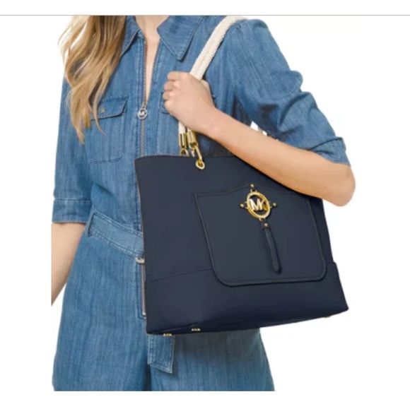 Michael Kors Amy Large Navy Blue Tote Bag Size 16x12x5 D" - Picture 1 of 13